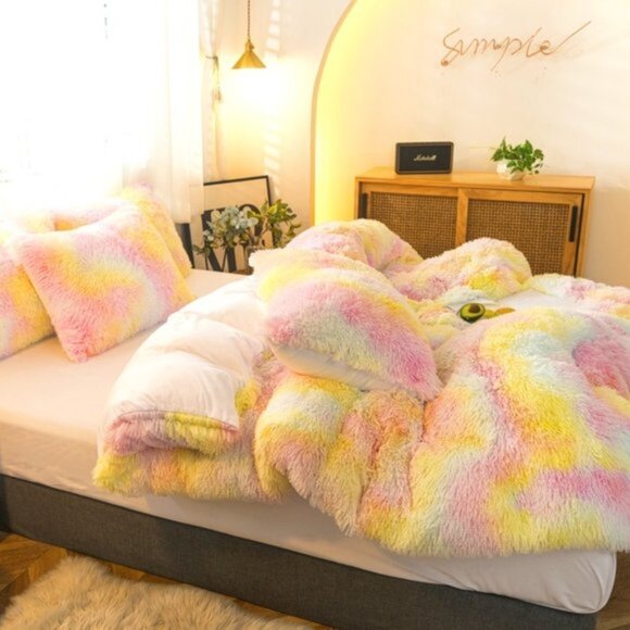 Queen Size Mixed Colors Super Comfy Plush Fluffy Duvet Cover Set Luxury Softness - Picture 4 of 4